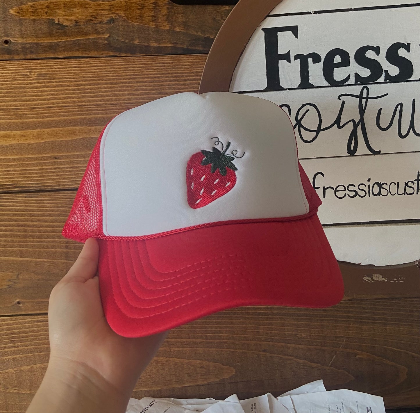 Strawberry trucker hat